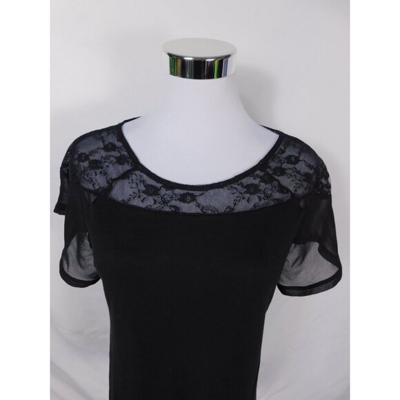 Black Lace Yoke Sheer Sleeve Top By Ecoté Size S - Picture 2 of 10